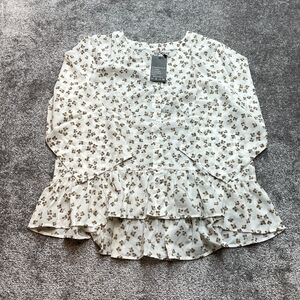 Tasamo Blouse Top Womens 2XL White Floral Button Up Long Sleeve Shirt New NWT